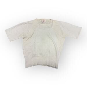 Vintage Peck & Peck Hadley Pure Cashmere Short-Sleeve Crewneck Sweater in Ivory